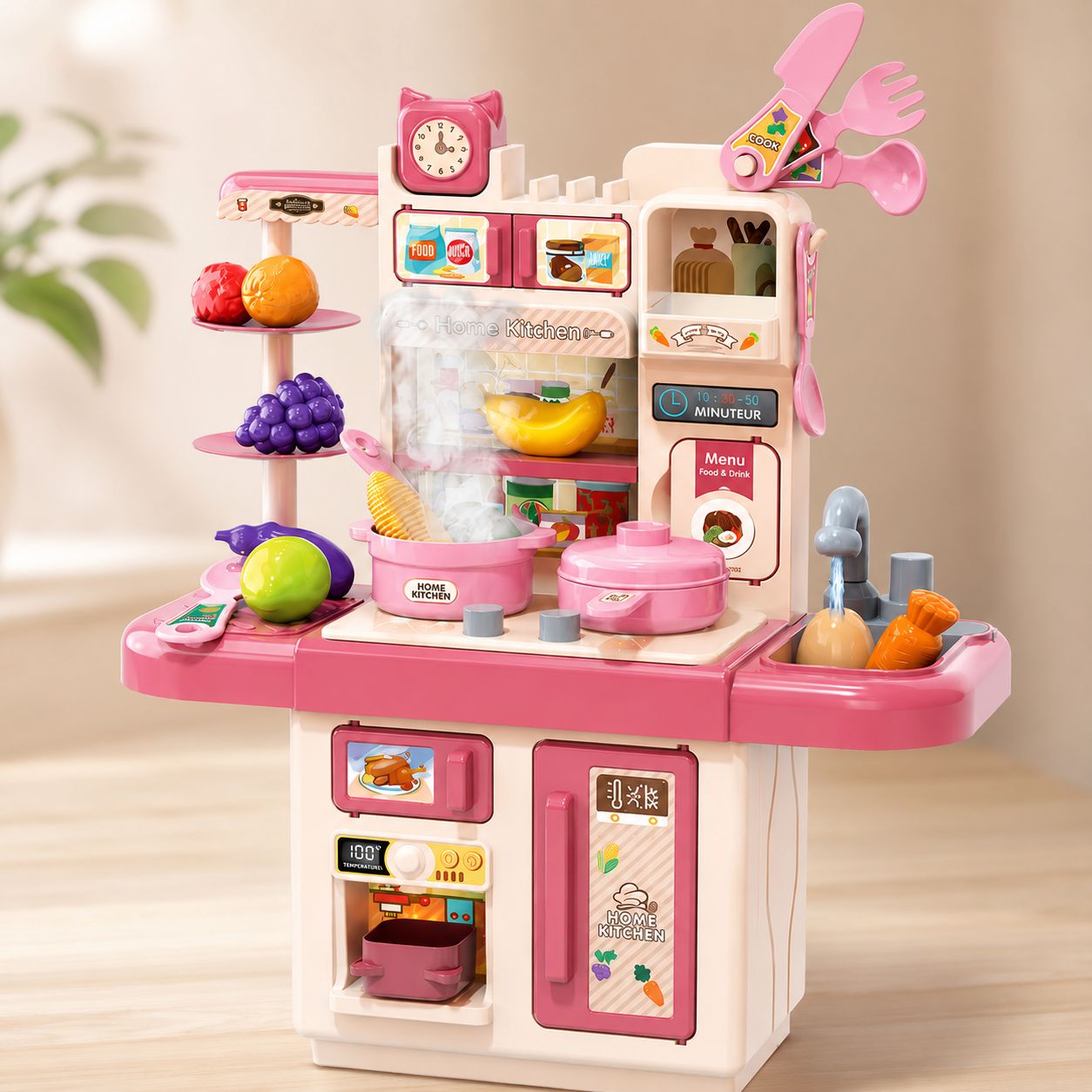 MinzoToys Buharlı Işıklı Sulu Mutfak Oyuncak Seti
