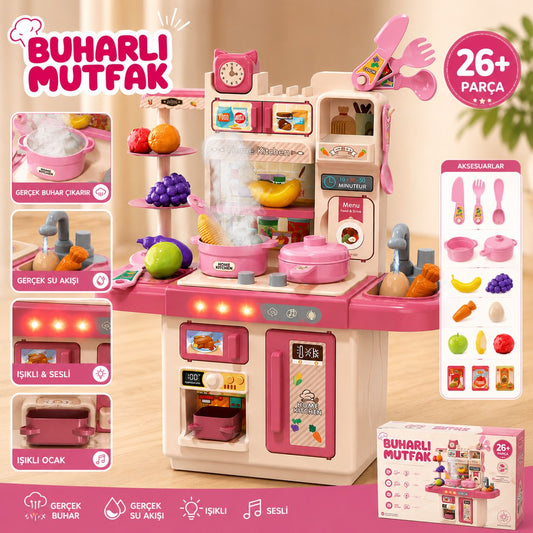 MinzoToys Buharlı Işıklı Sulu Mutfak Oyuncak Seti