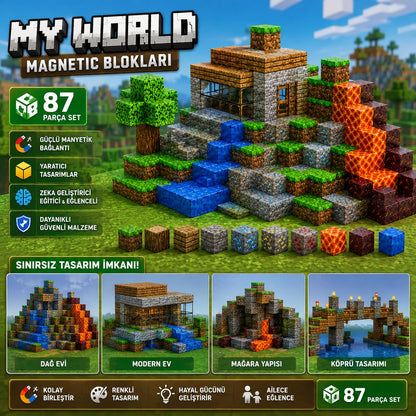 MinzoToys 87 Parça Magnetic My World Yapı Blokları