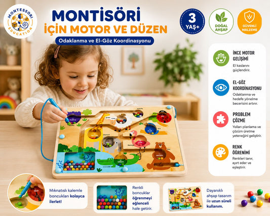 MinzoToys Manyetik Ahşap Hayvanlar Ve Renkler Labirenti