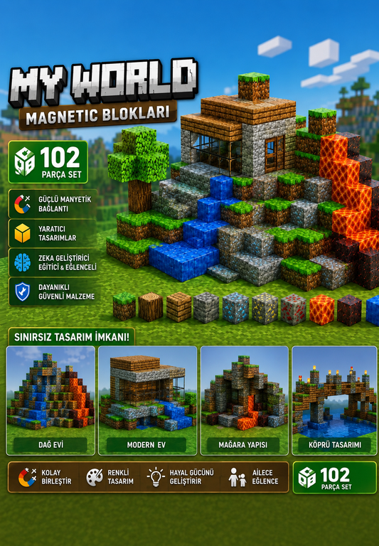 MinzoToys 102 Parça Magnetic My World Yapı Blokları