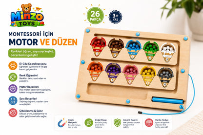 Minzo Toys Manyetik Ahşap Sayılar Ve Renkler Dondurma Labirenti