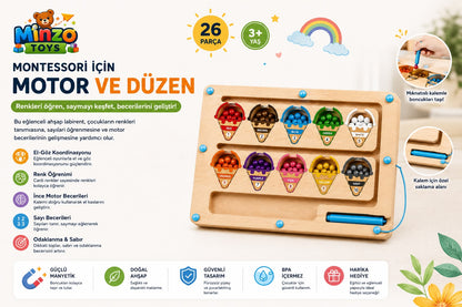 Minzo Toys Manyetik Ahşap Sayılar Ve Renkler Dondurma Labirenti